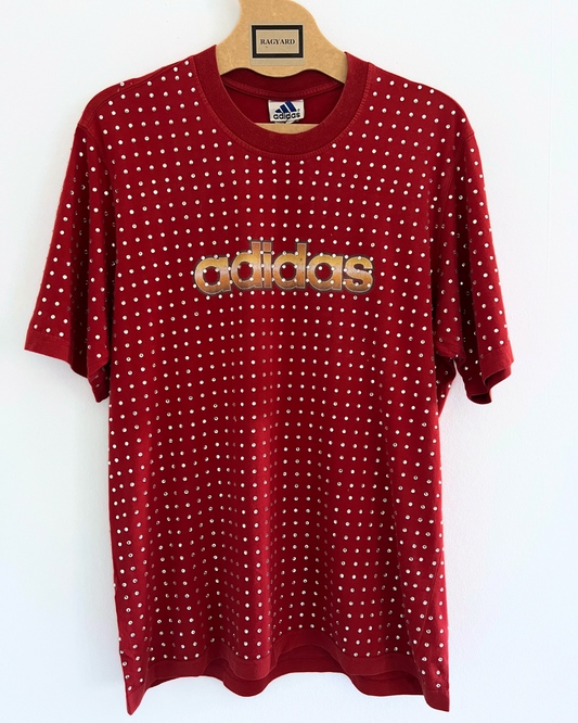 Vintage Red ADIDAS T-shirt with all over diamante studs