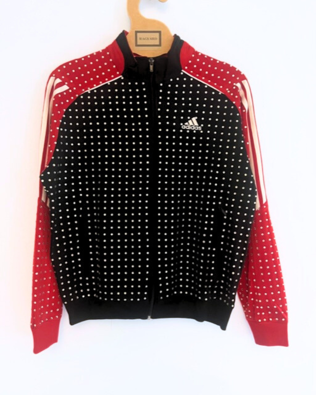 Vintage Red & Black ADIDAS Track-top with all over diamante studs