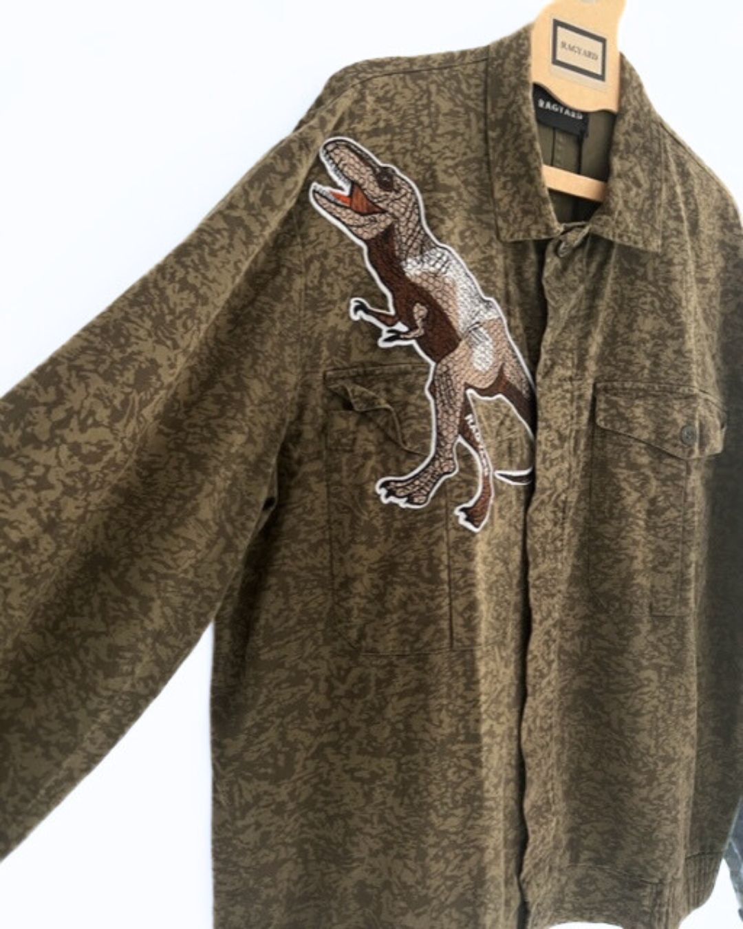 VINTAGE Camo T-Rex Dinosaur Patch GREY jacket - M/L