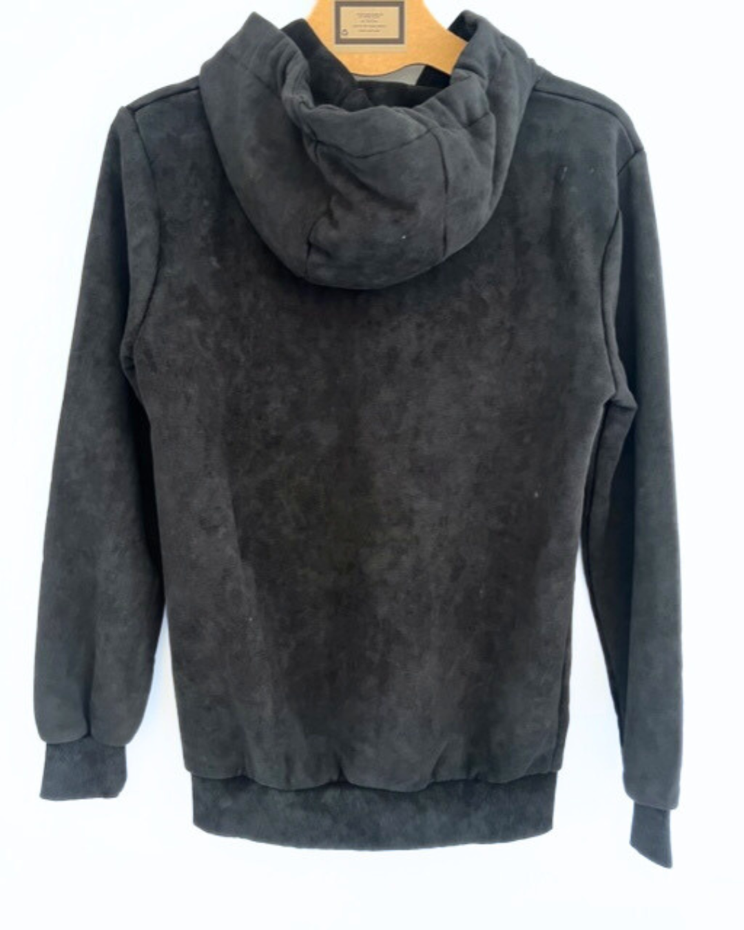 Acid washed Black Hoodie with Hand Stitched eyelet and Pom Pom detail
