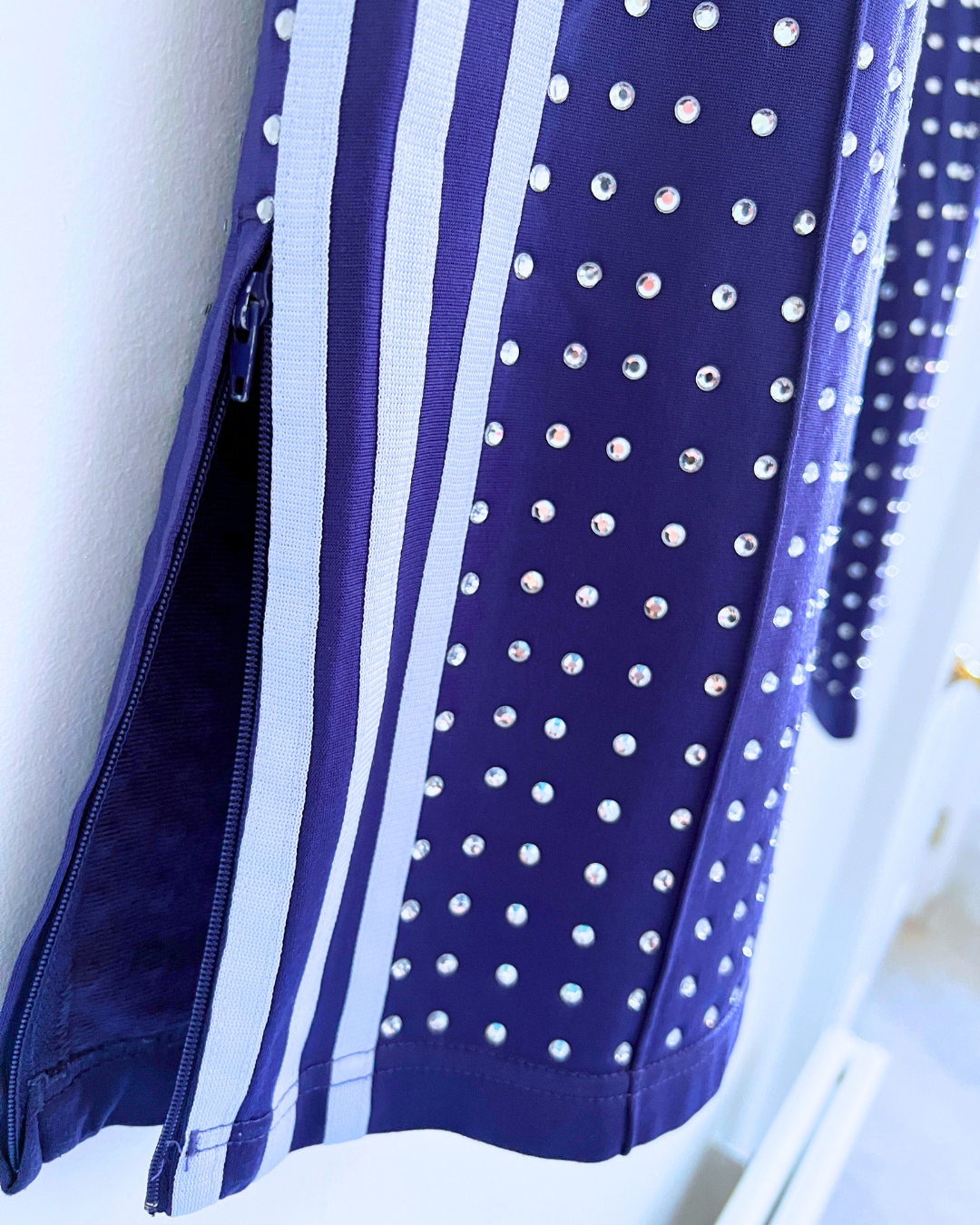 Vintage Purple / White Stripe ADIDAS Tracksuit pants with all over diamante studs