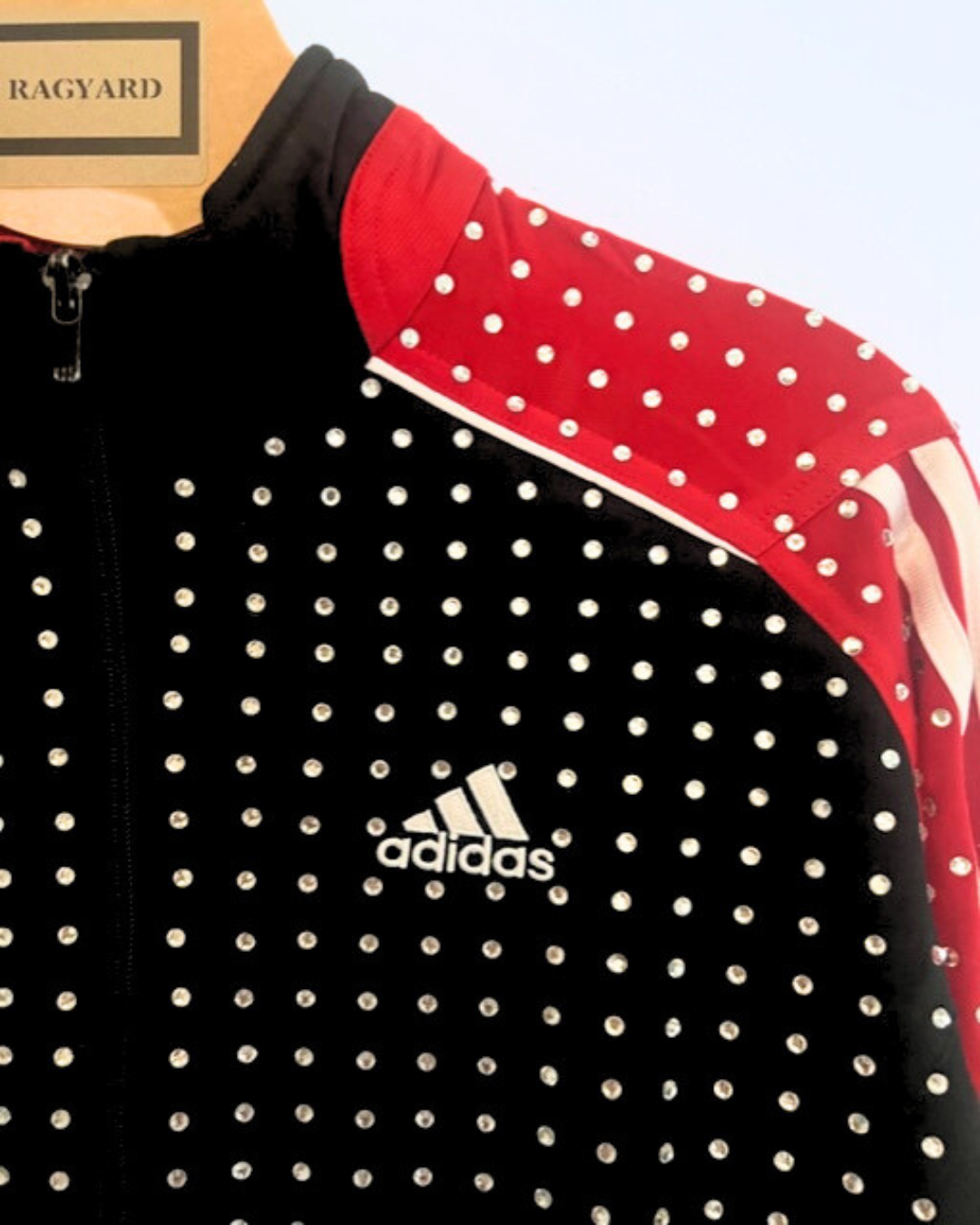 Vintage Red & Black ADIDAS Track-top with all over diamante studs