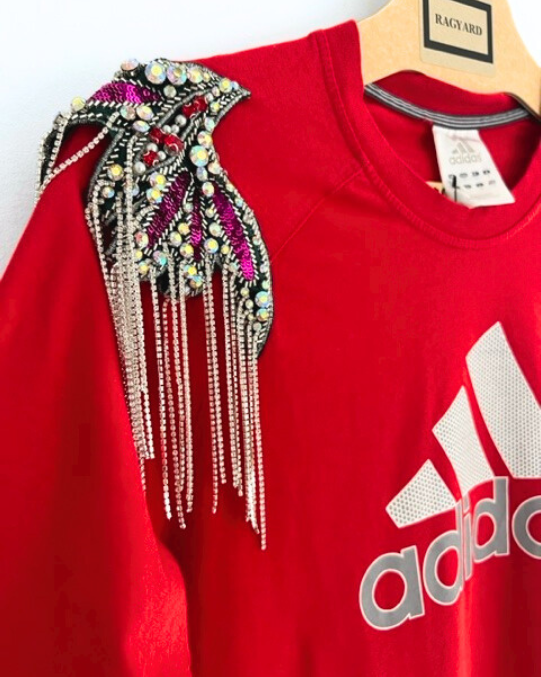 Vintage ADIDAS T-shirt with crystal and chain shoulder embellishment