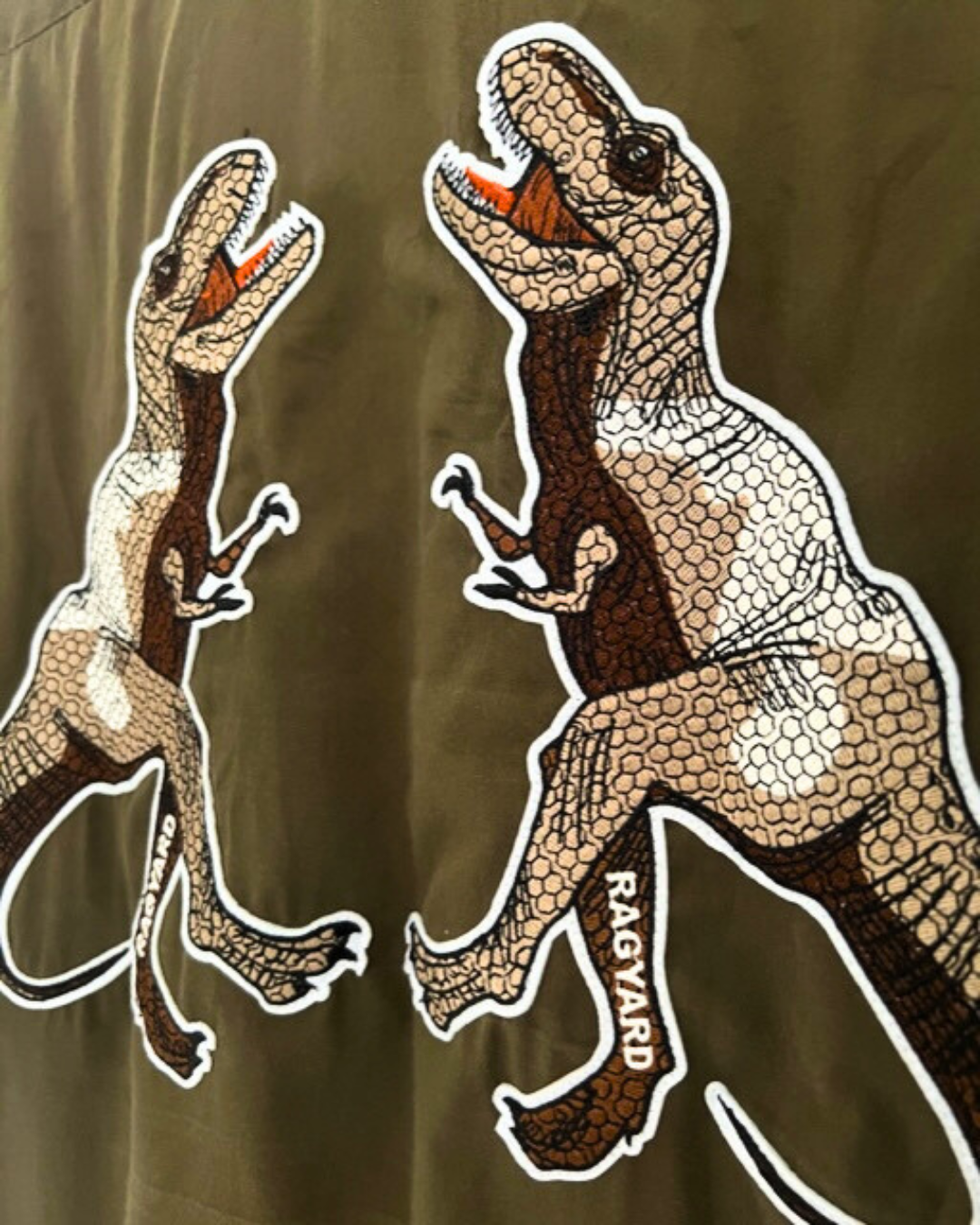 VINTAGE Camo T-Rex Dinosaur Back Patch military shirt