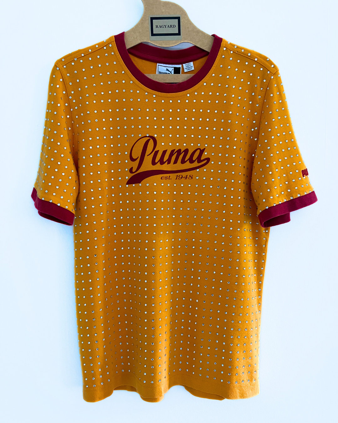 Vintage Yellow PUMA T-shirt with all over diamante studs