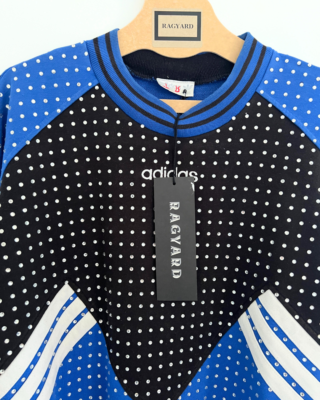 Vintage Blue & Black ADIDAS Sweatshirt with all over diamante studs