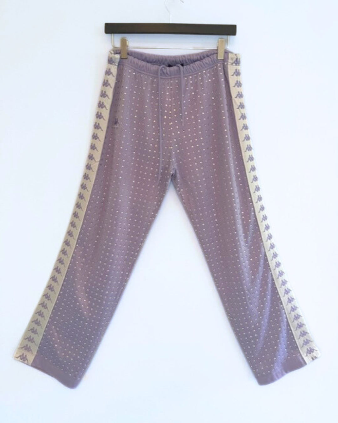 Vintage Lilac / White Stripe KAPPA Tracksuit pants with all over diamante studs