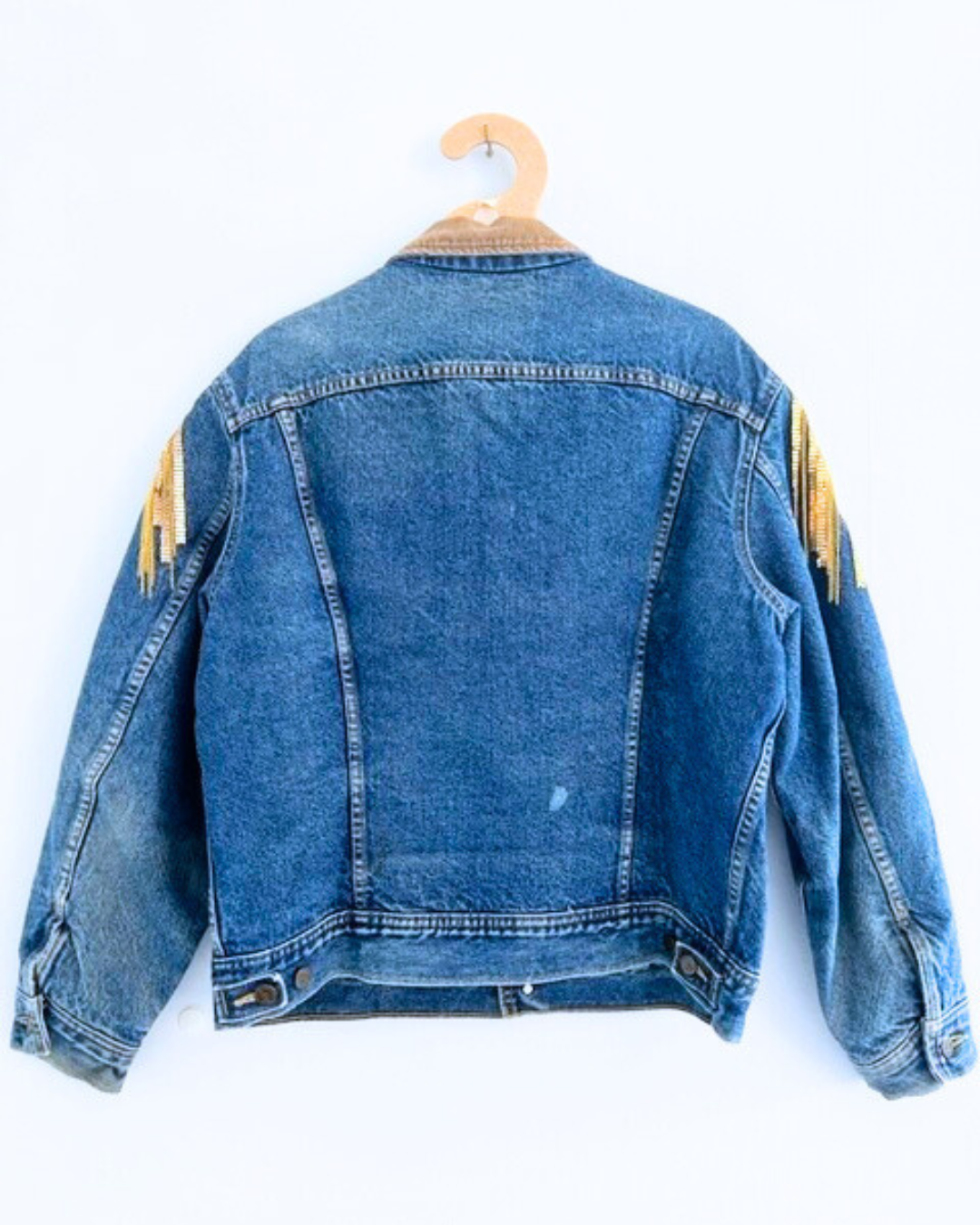 Vintage LEE STORMRIDER Mid wash denim jacket with gold chain shoulder embellishment