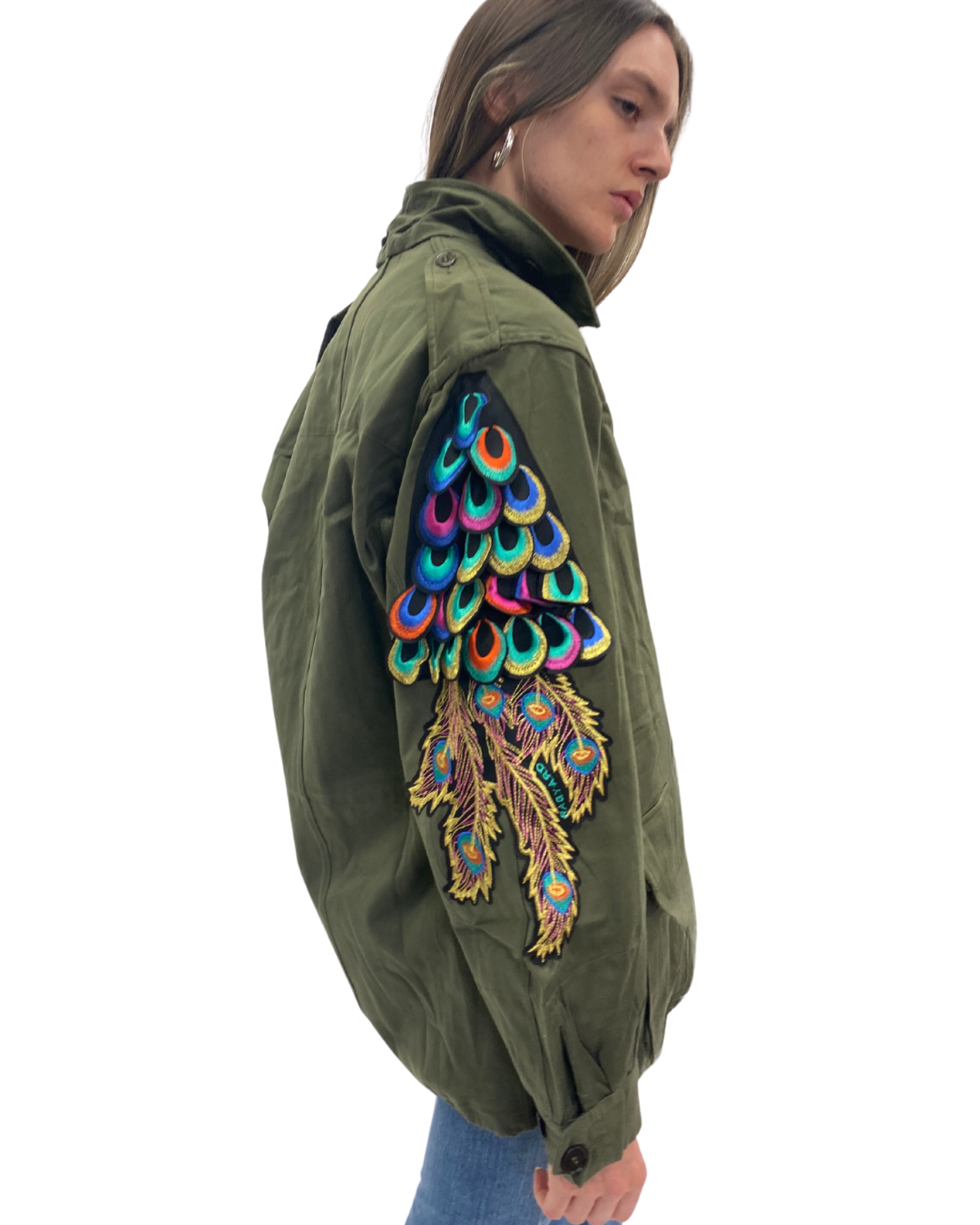 Evergreen - Khaki Psychedelic Peacock Patch  F2 Jacket