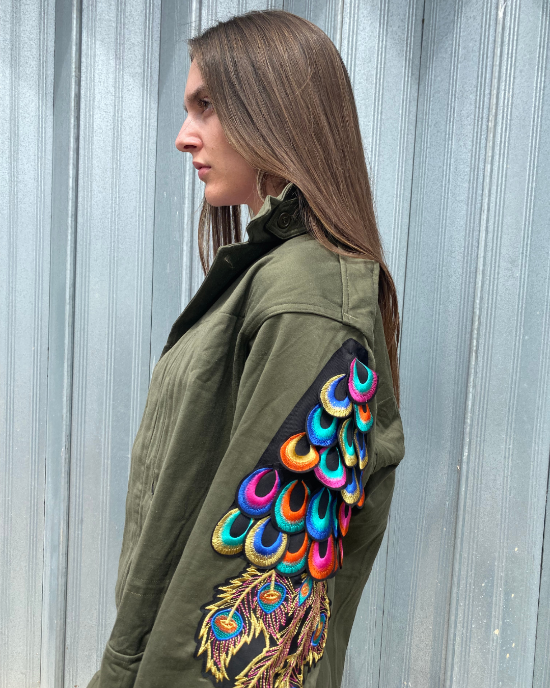 Evergreen - Khaki Psychedelic Peacock Patch  F2 Jacket