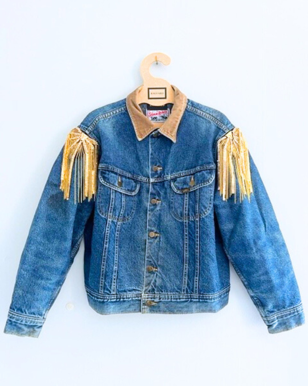 Vintage LEE STORMRIDER Mid wash denim jacket with gold chain shoulder embellishment