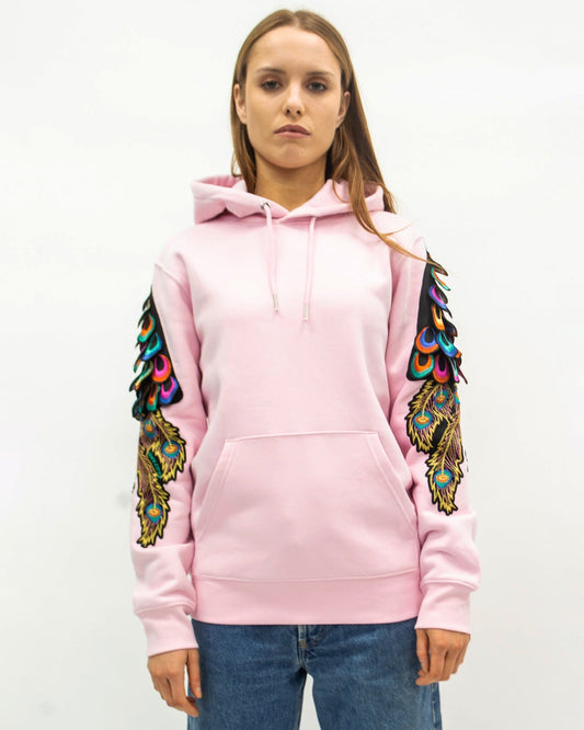 Evergreen -  Cotton Pink Psychedelic Peacock Patch Hoodie