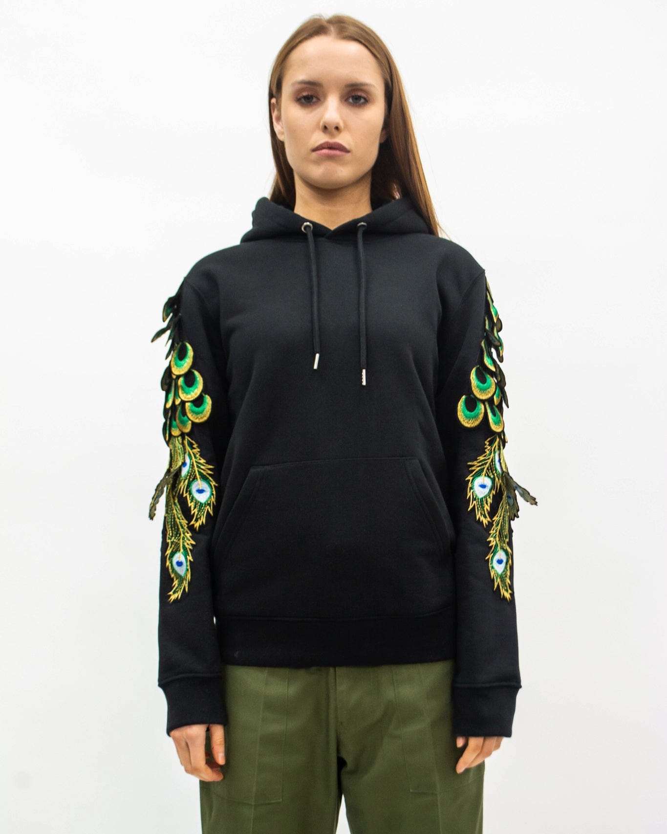 Evergreen - Black Peacock Patch Hoodie