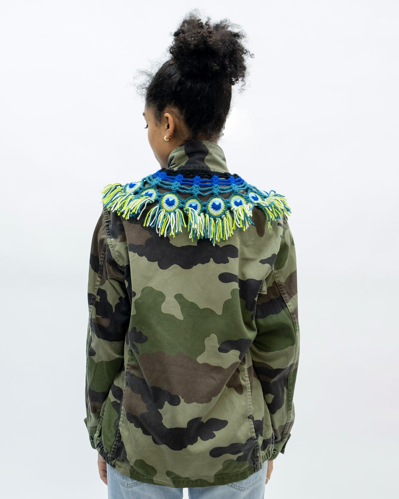 Military Jacket With Peacock Macrame Collar