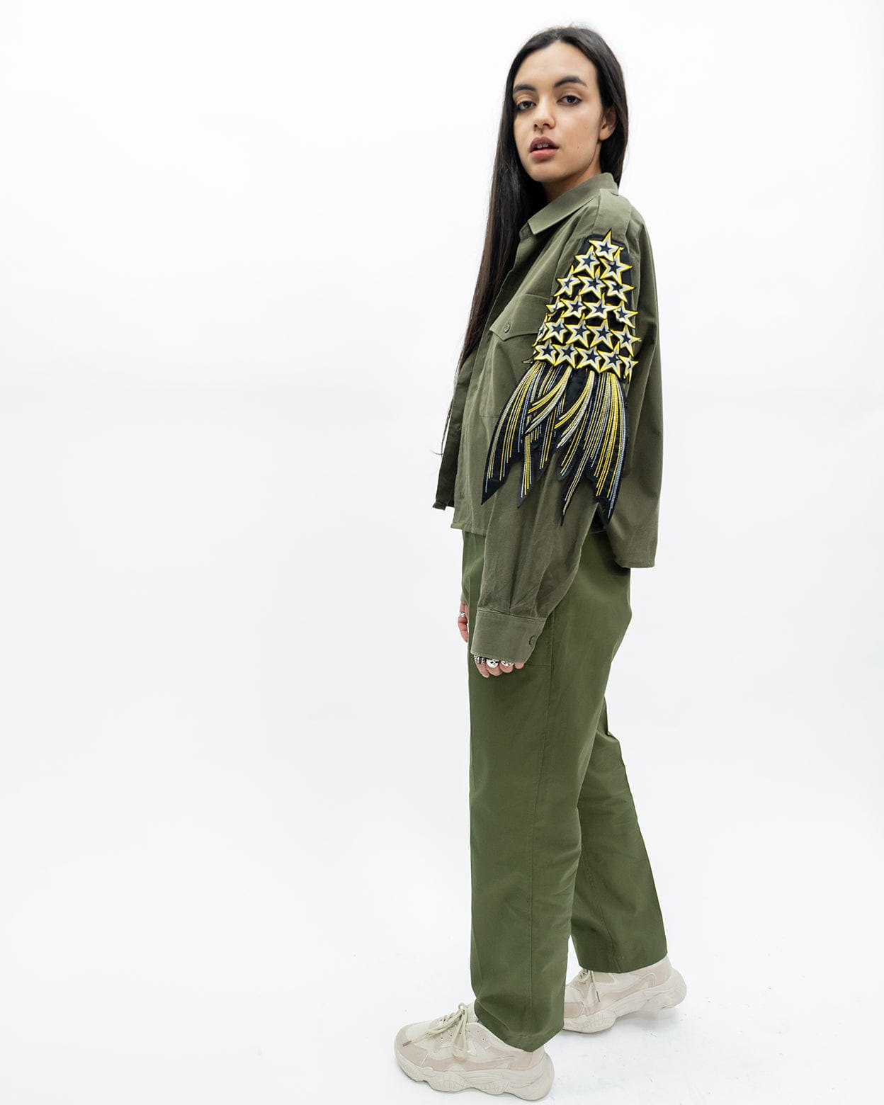 Star Arm Cropped Military Shirt