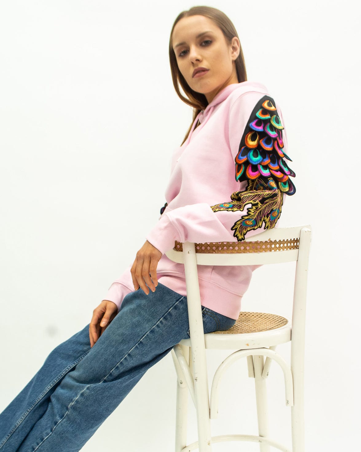 Evergreen - Cotton Pink Psychedelic Peacock Patch Sweatshirt