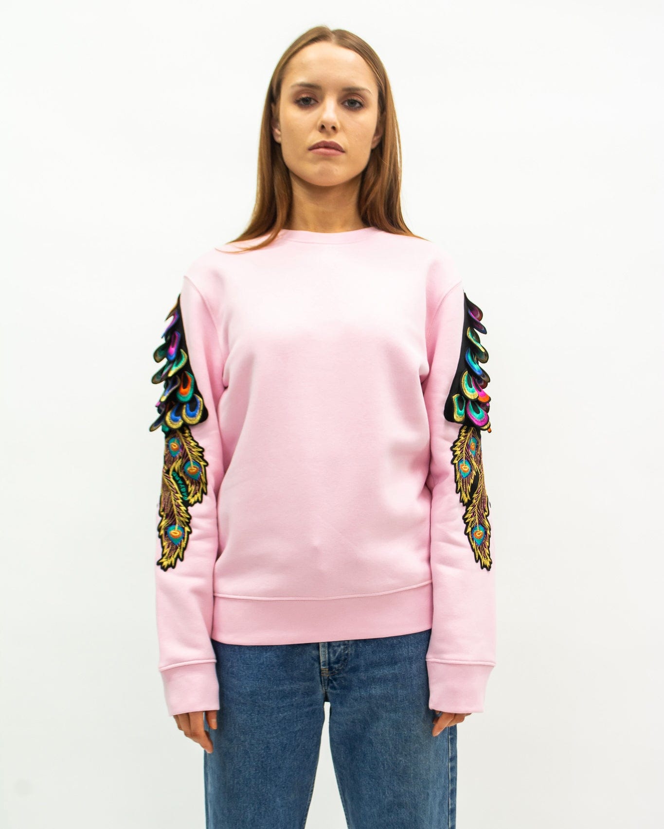 Evergreen - Cotton Pink Psychedelic Peacock Patch Sweatshirt