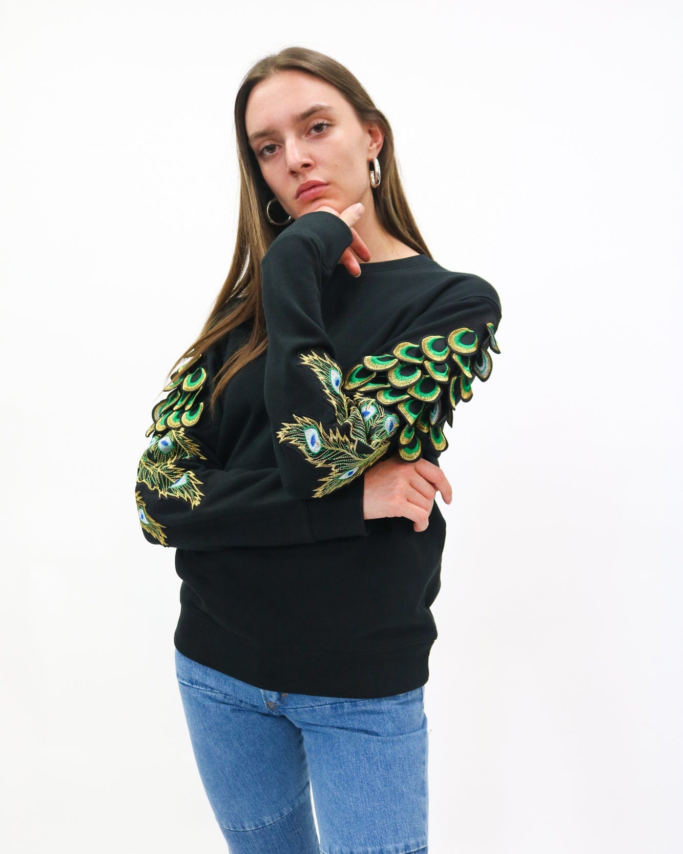 Evergreen - Black Peacock  Patch Sweatshirt