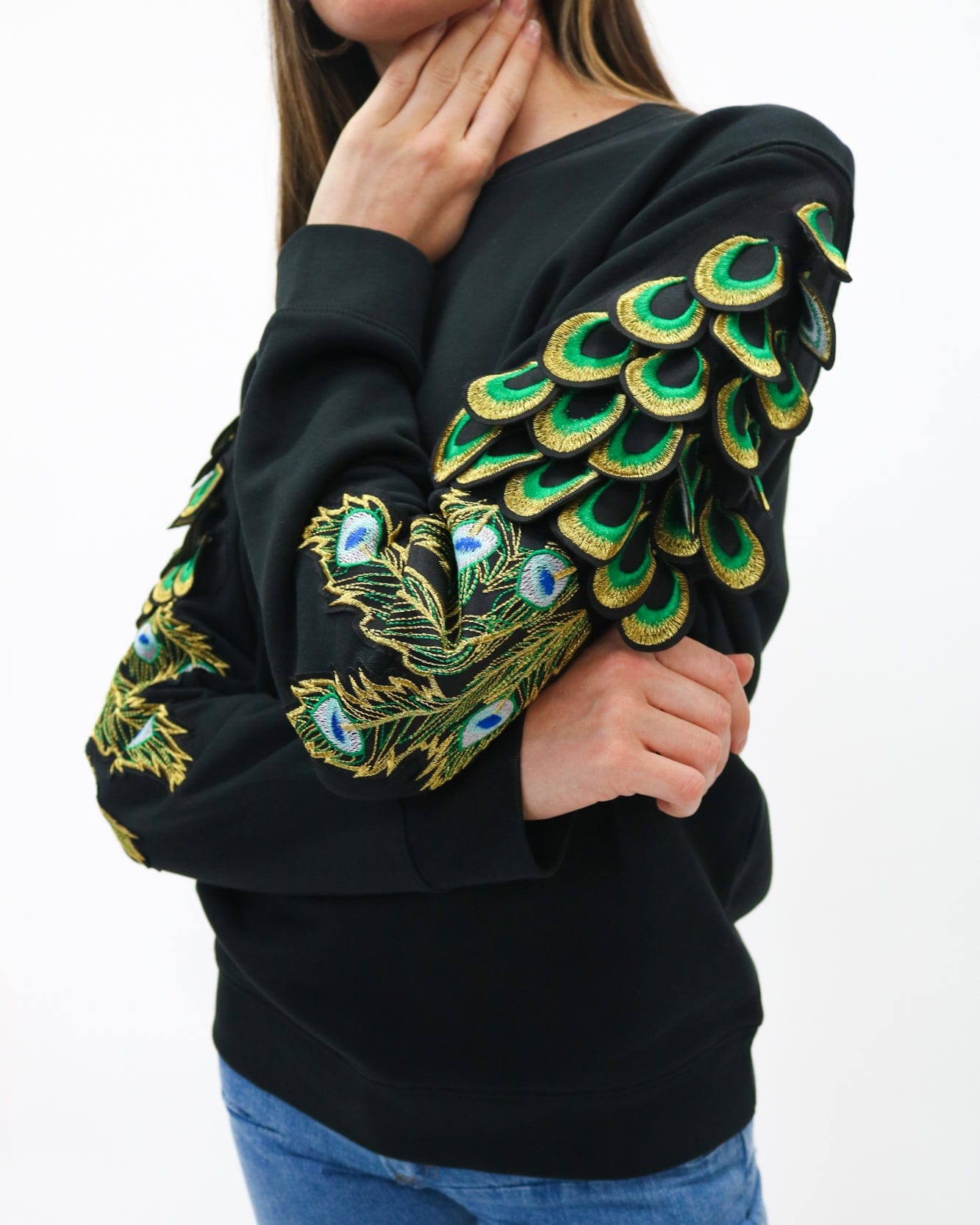 Evergreen - Black Peacock  Patch Sweatshirt