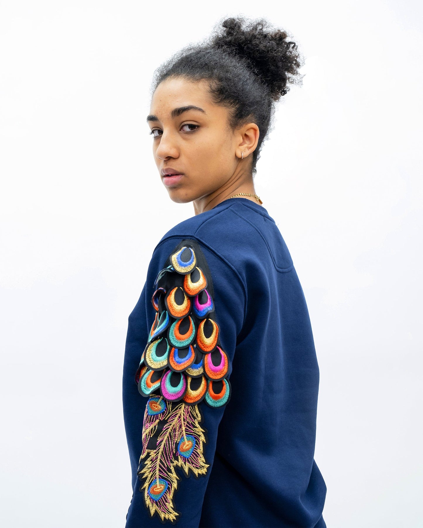 Evergreen - French Navy Psychedelic Peacock Patch Sweatshirt