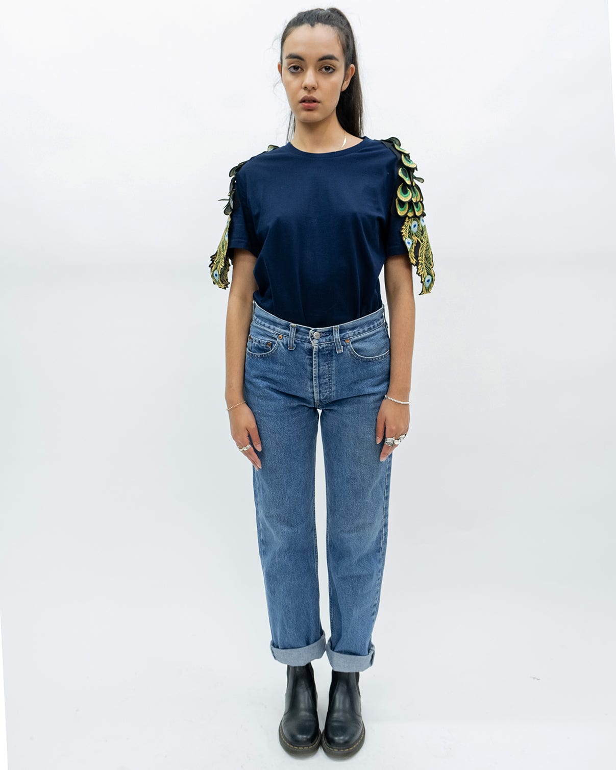 Evergreen - French Navy Peacock Patch T-Shirt