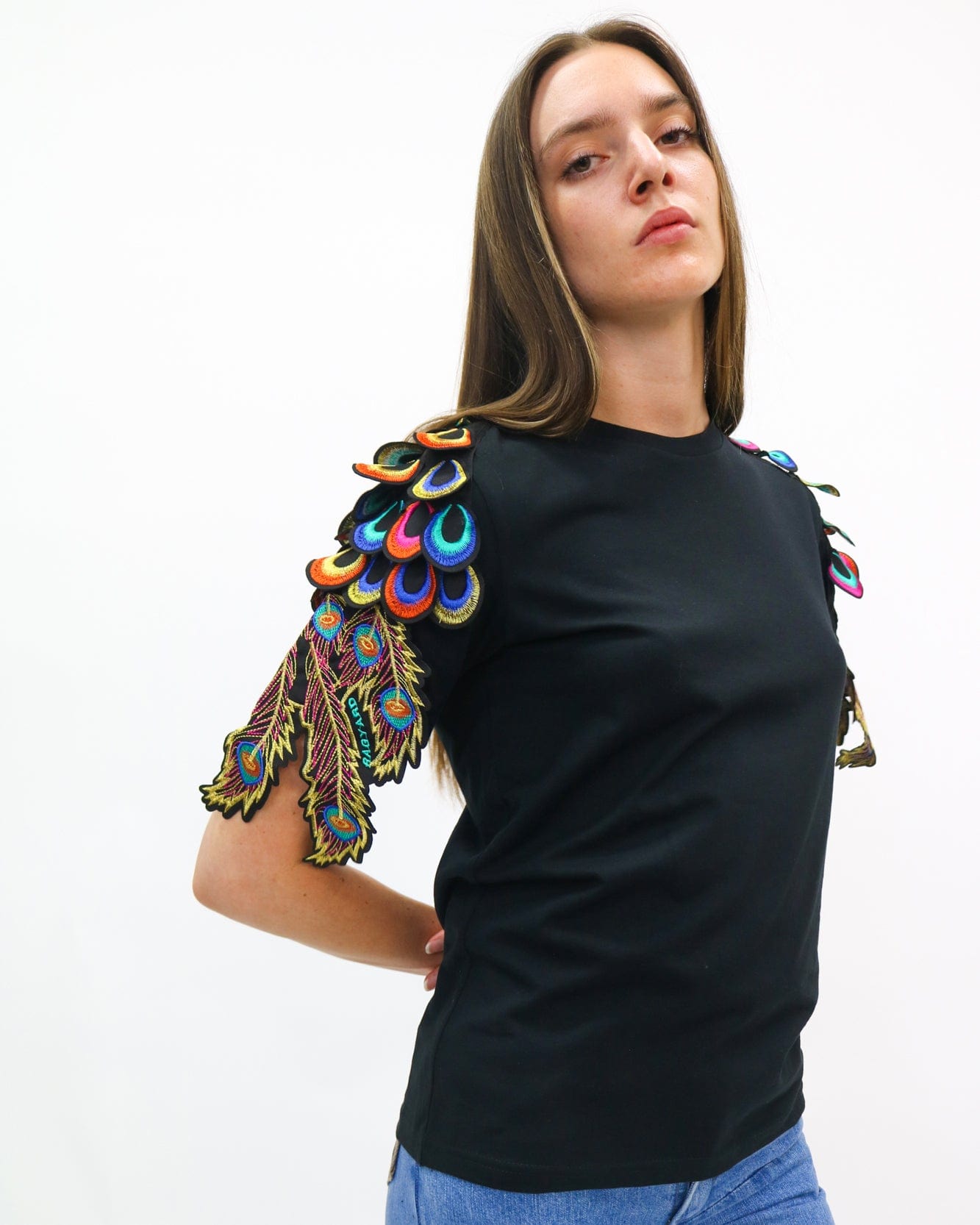 Evergreen - Black Psychedelic Peacock Patch T-Shirt