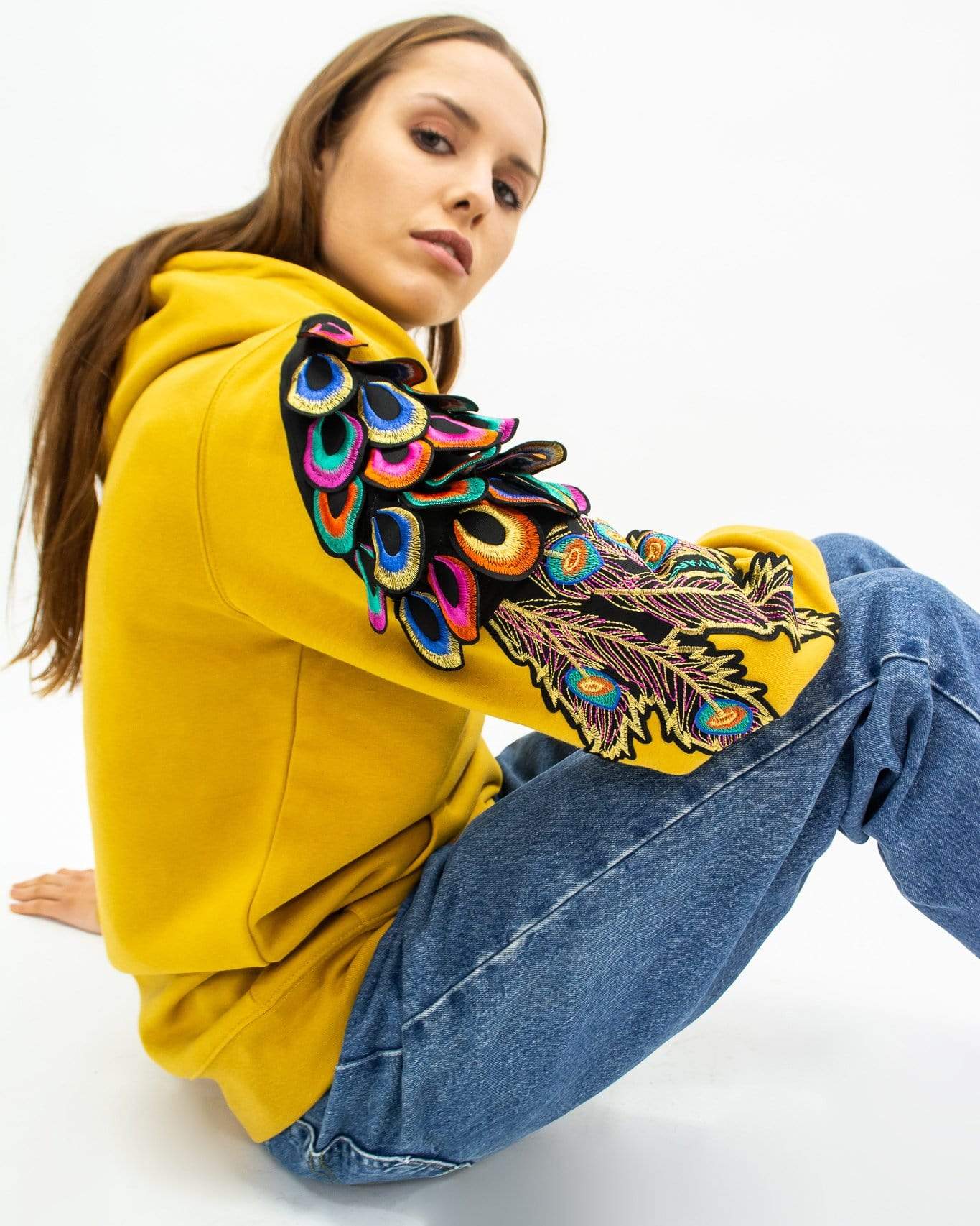 Evergreen - Ochre Psychedelic Peacock Patch Hoodie