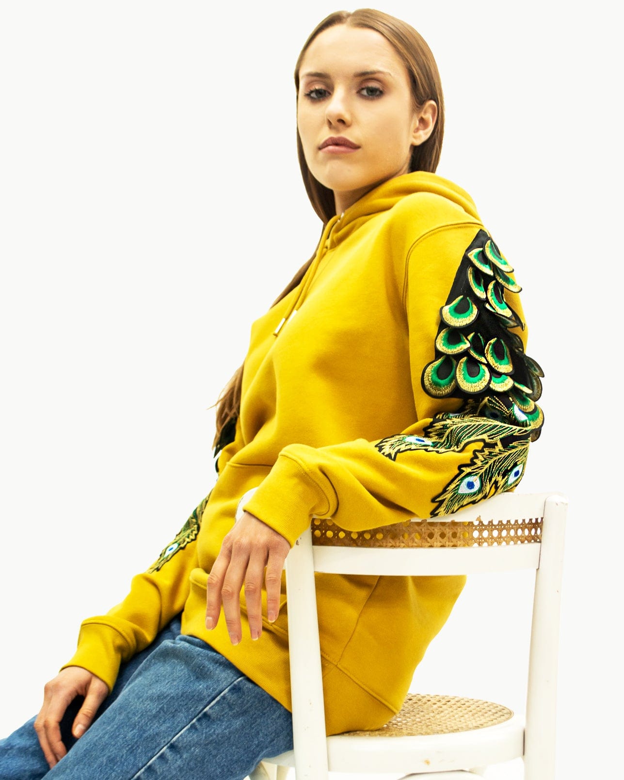 Evergreen - Ochre Peacock Patch Hoodie