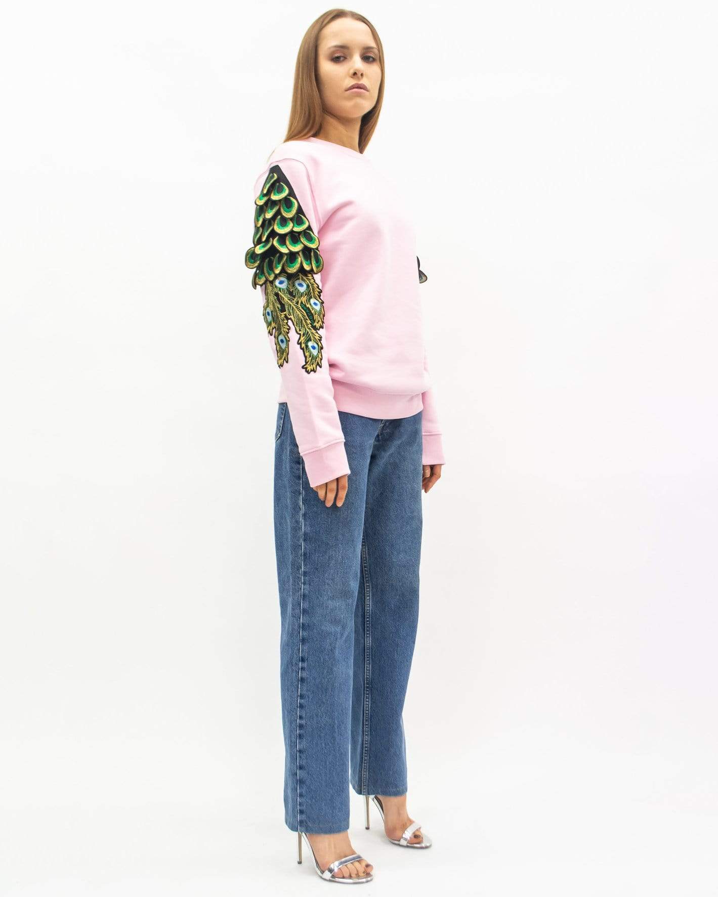 Evergreen - Cotton Pink Peacock Patch Sweatshirt