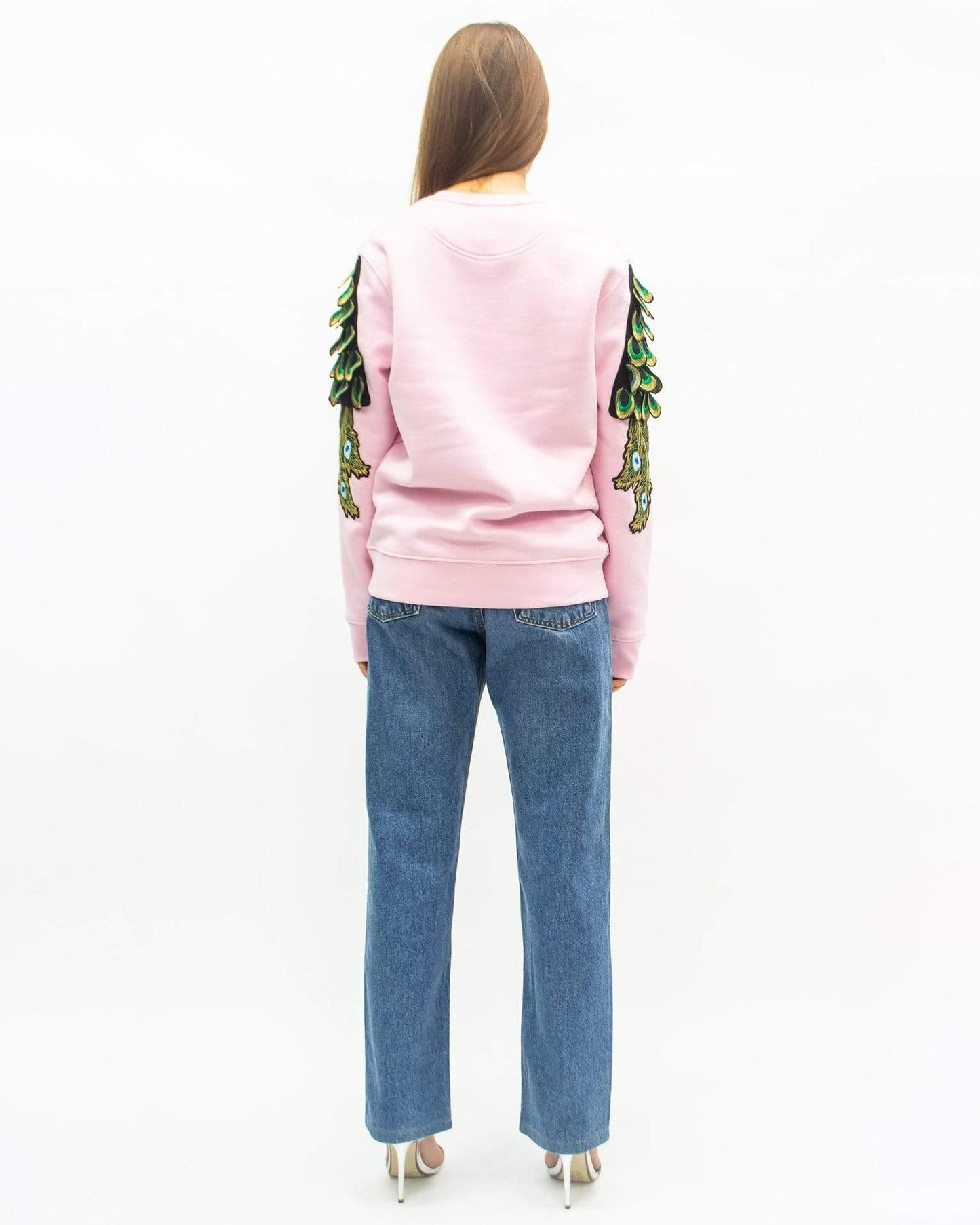 Evergreen - Cotton Pink Peacock Patch Sweatshirt
