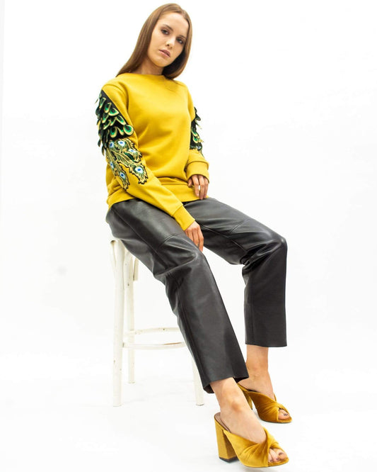 Evergreen - Ochre Peacock Patch Sweatshirt