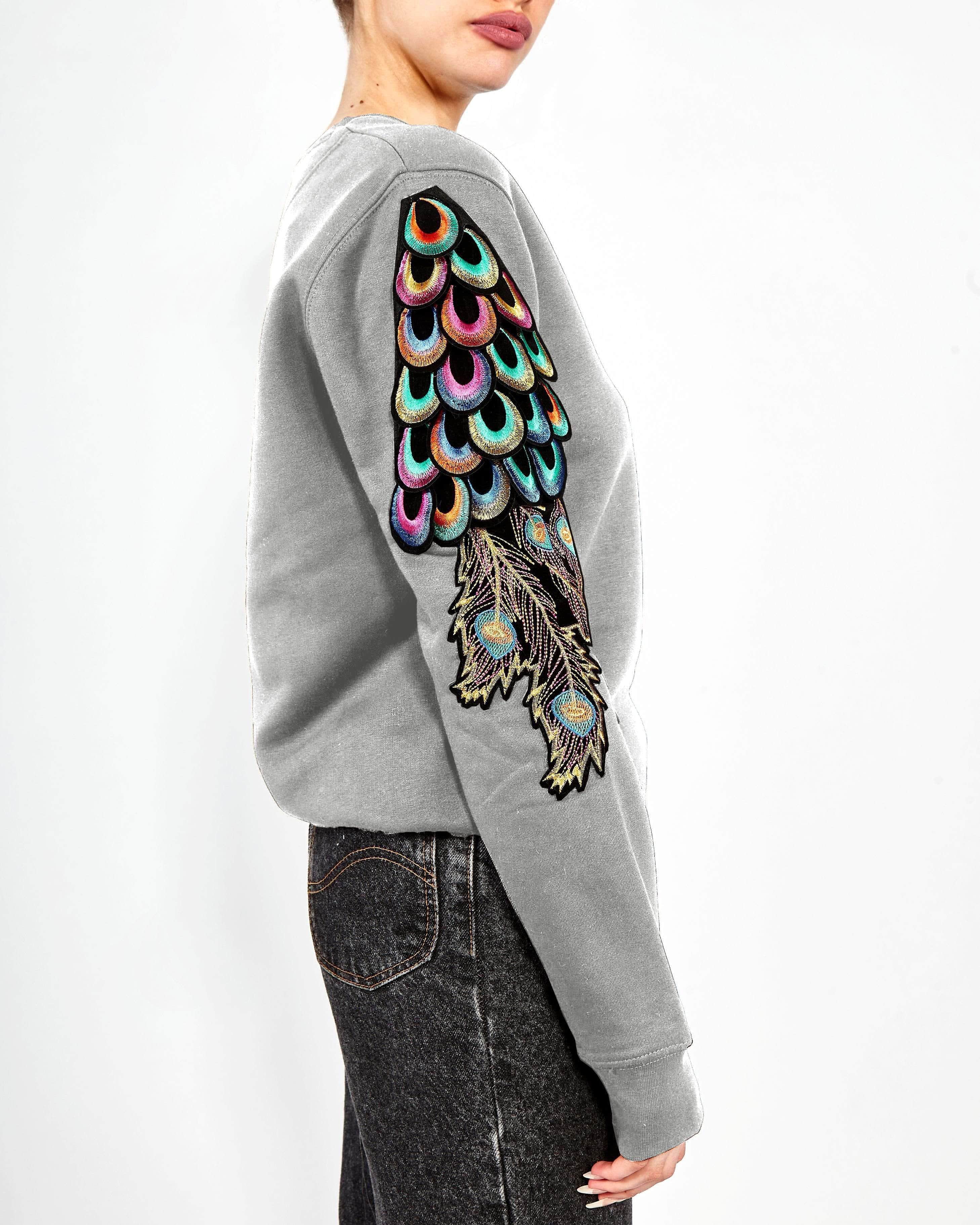 Evergreen - Grey Psychedelic Peacock Patch Sweatshirt