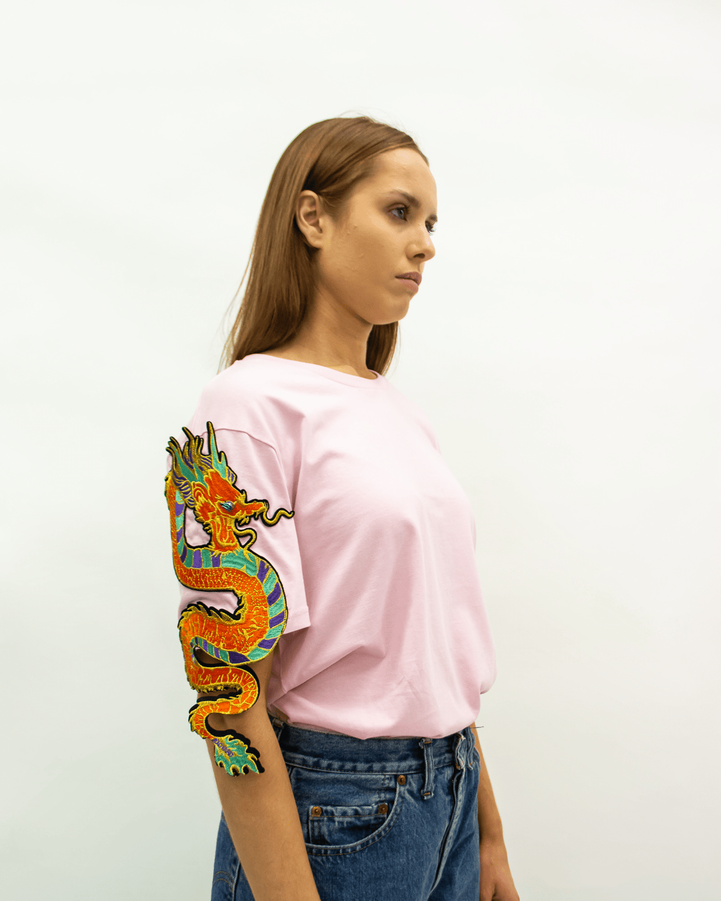 Dragon Patch T-Shirt in Cotton Pink