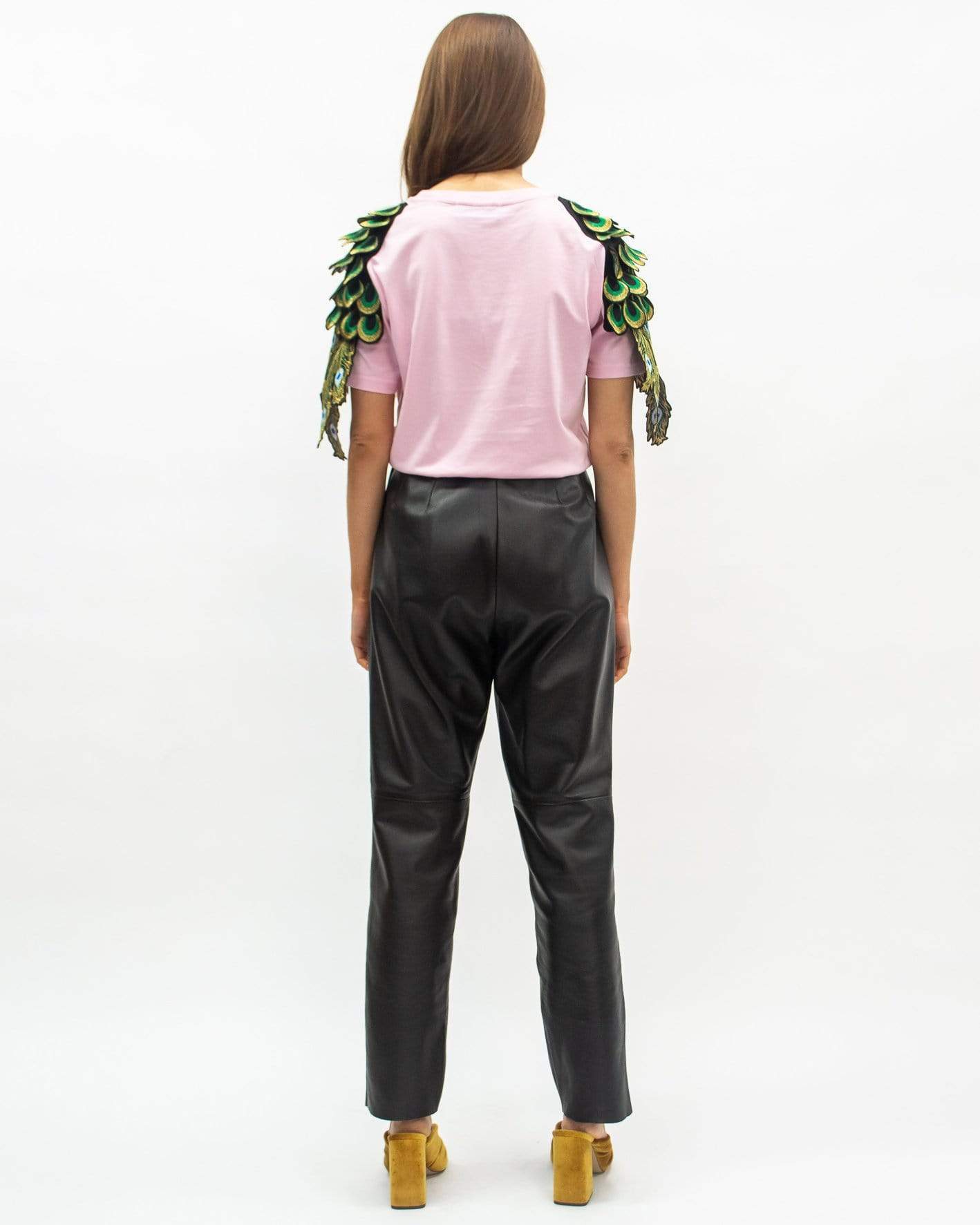 Evergreen - Cotton Pink Peacock Patch T-Shirt