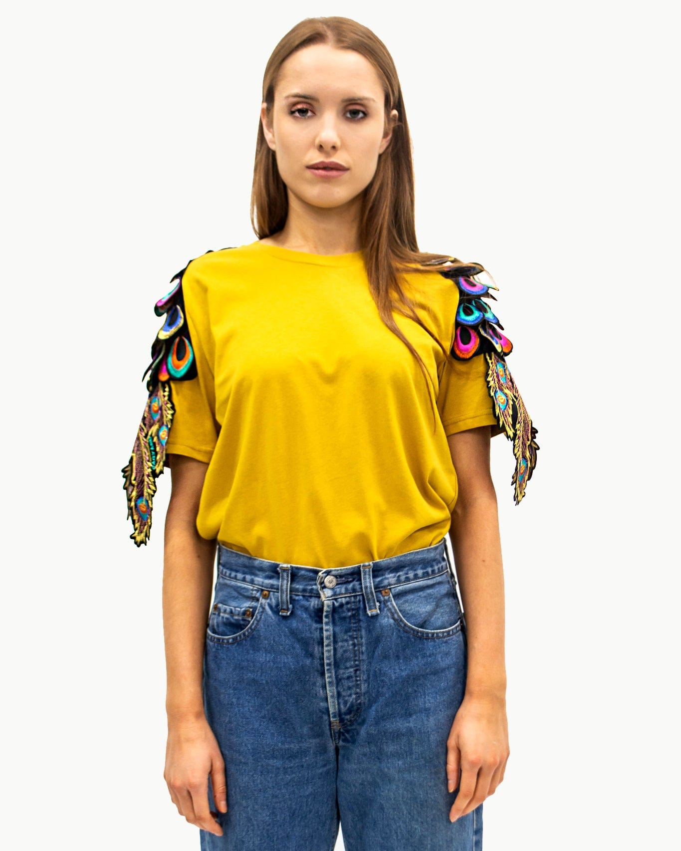 Evergreen - Ochre Psychedelic Peacock Patch T-Shirt